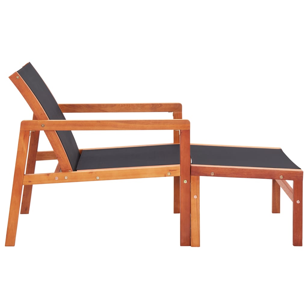vidaXL Cadeira de jardim c/ apoio pés eucalipto maciço/textilene preto