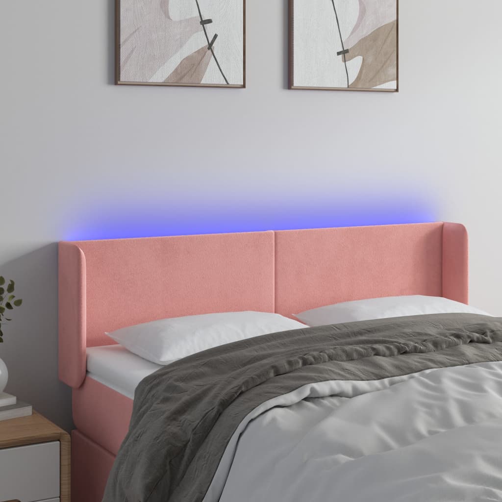 vidaXL Cabeceira de cama c/ luzes LED veludo 147x16x78/88 cm rosa