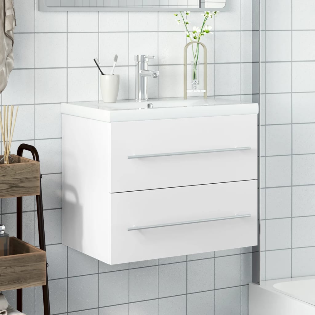 vidaXL Armário de casa de banho com lavatório embutido branco