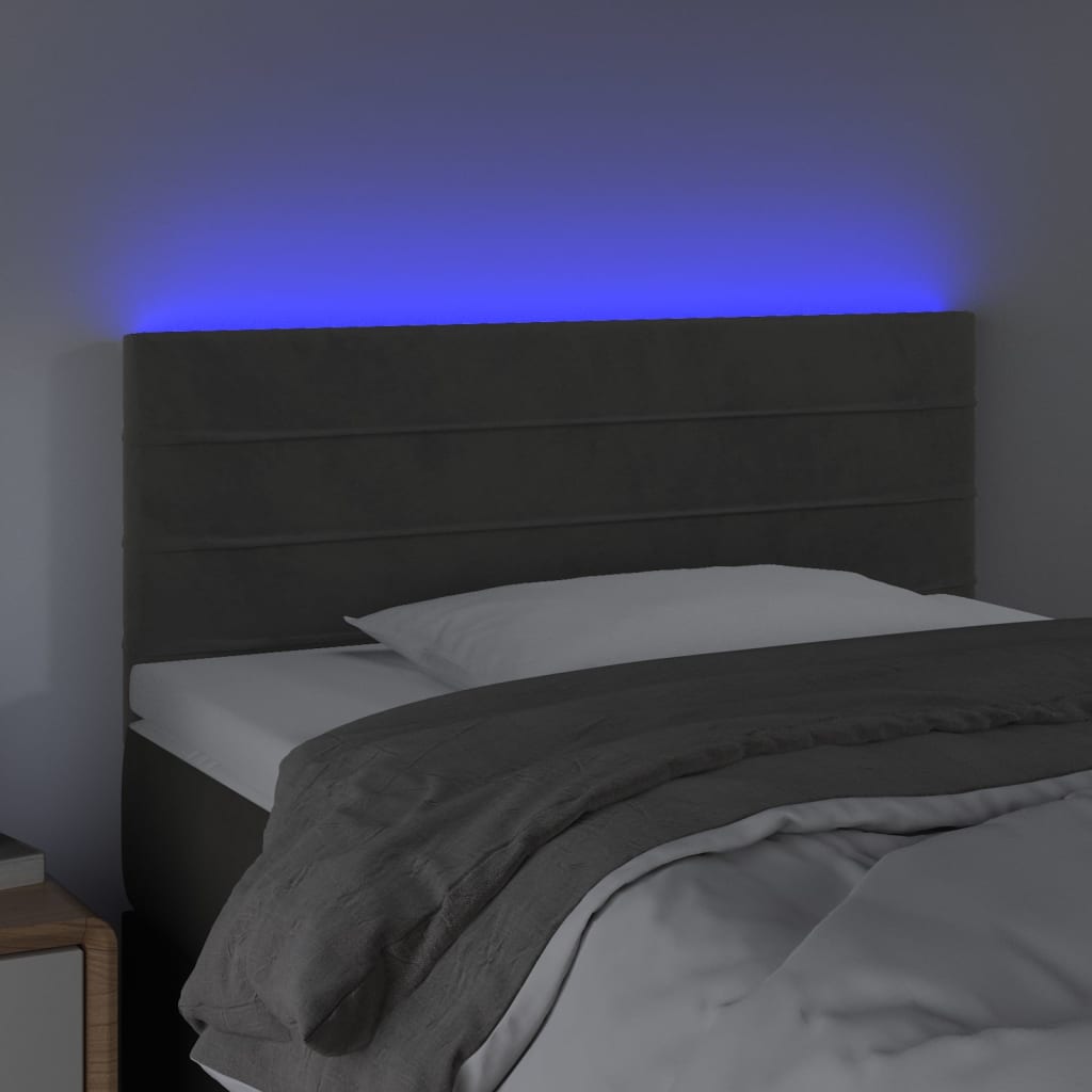 vidaXL Cabeceira de cama c/ luzes LED tecido 90x5x78/88cm cinza-escuro