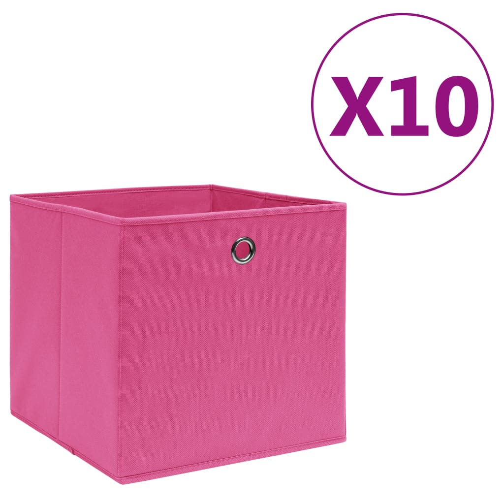 vidaXL Caixas arrumação 10 pcs 28x28x28 cm tecido-não-tecido rosa