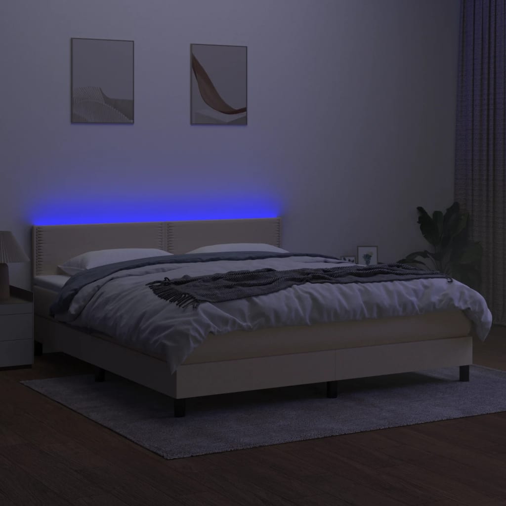 vidaXL Cama box spring c/ colchão e LED 180x200 cm tecido cor creme