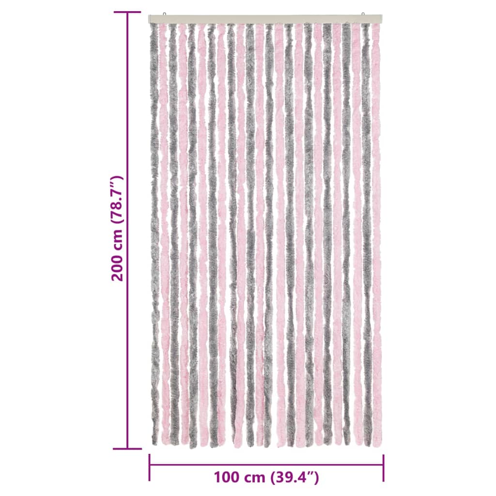 vidaXL Cortina anti-insetos 100x200 cm chenille cinza-prateado e rosa