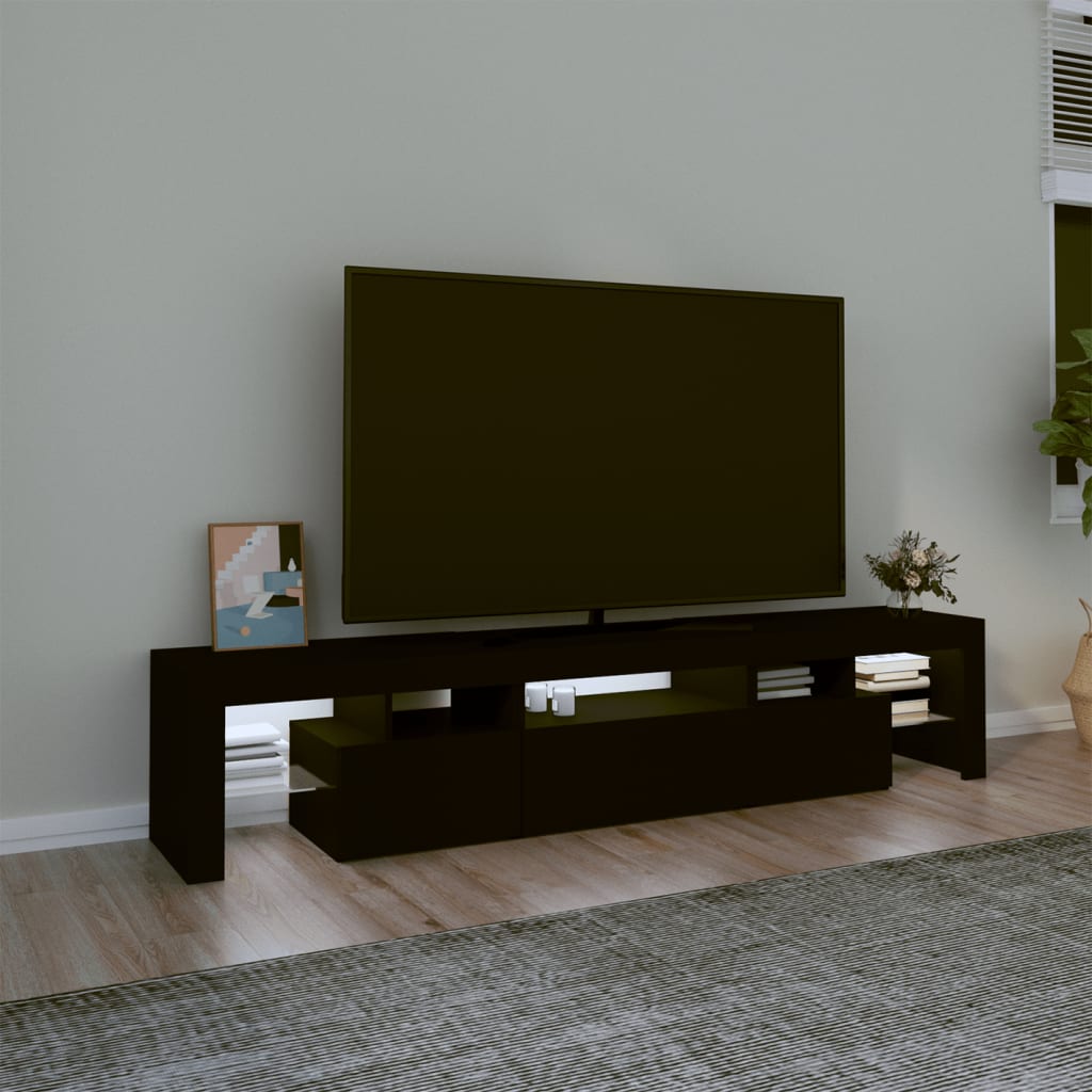 vidaXL Móvel de TV com luzes LED 200x36,5x40 cm preto