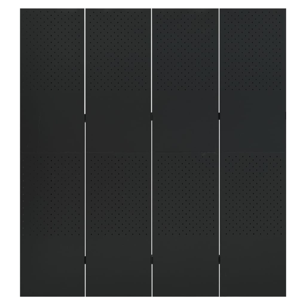 vidaXL Divisória de quarto com 4 painéis aço 160x180 cm preto