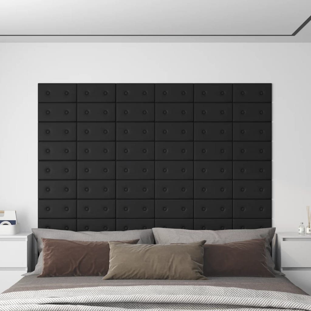 vidaXL Painel de parede 12 pcs 30x15 cm couro artificial 0,54 m² preto