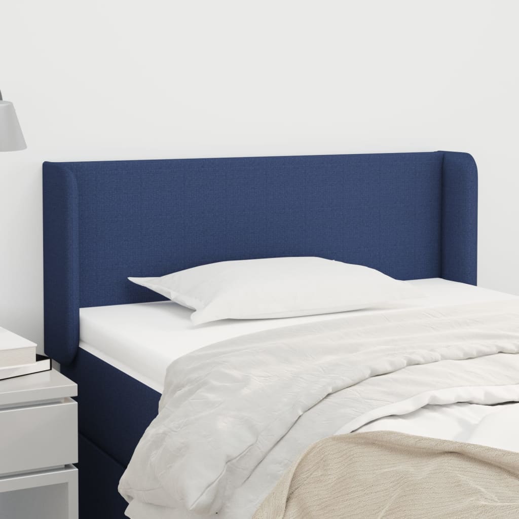 vidaXL Cabeceira de cama c/ abas tecido 83x16x78/88 cm azul
