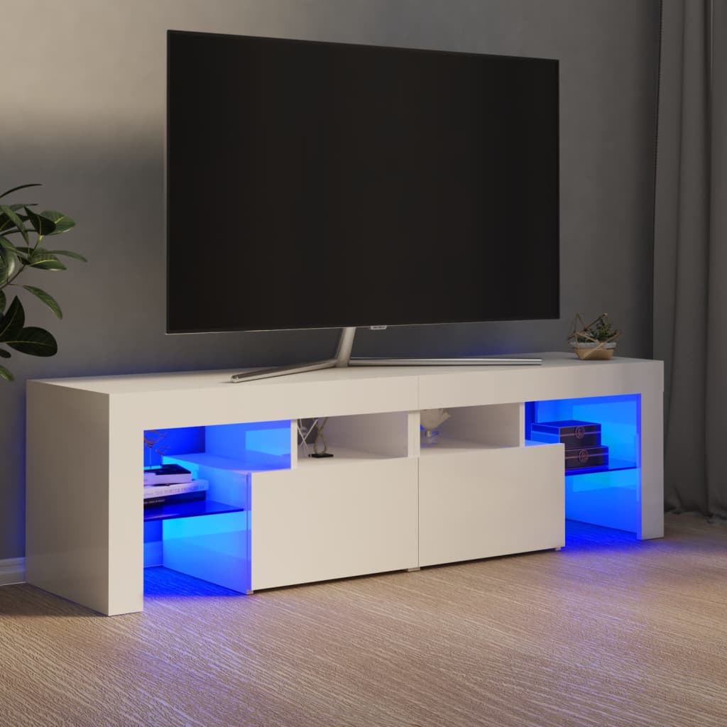 vidaXL Móvel de TV com luzes LED 140x36,5x40 cm branco brilhante