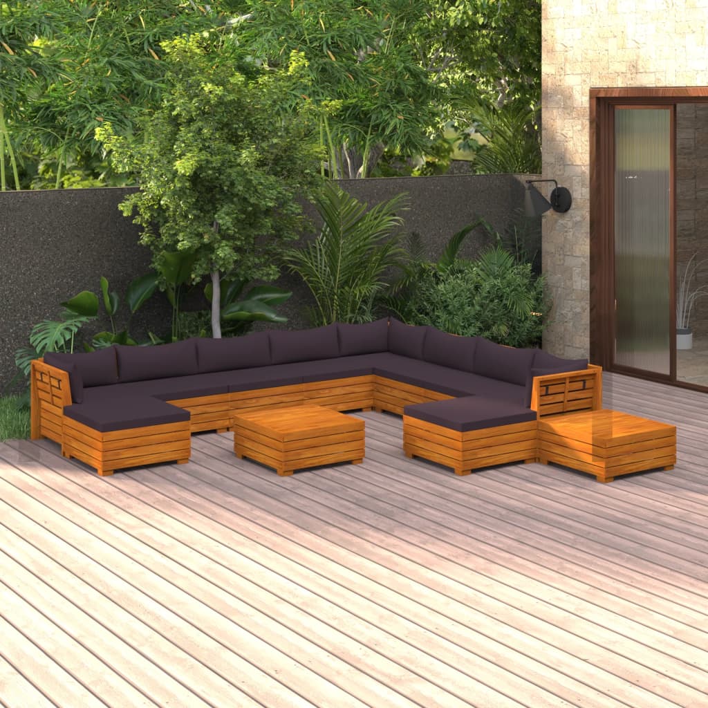vidaXL 12 pcs conjunto lounge de jardim c/ almofadões acácia maciça