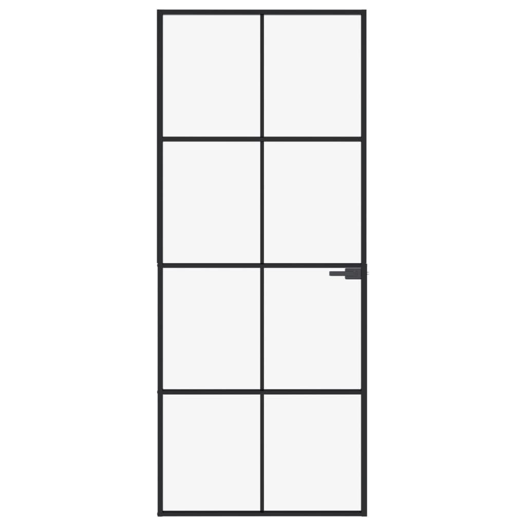 vidaXL Porta interior 83x201,5cm vidro temperado e alumínio fino preto