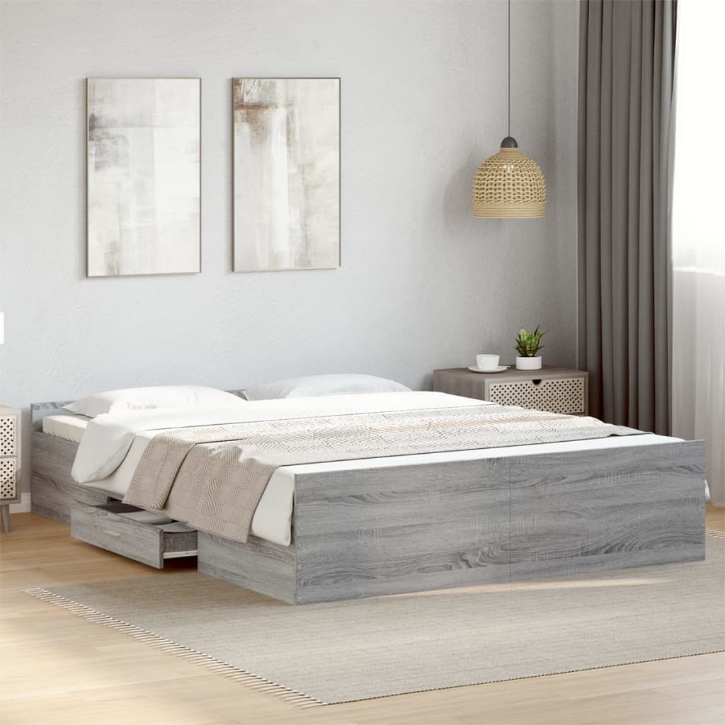 vidaXL Estrutura de cama c/ gavetas derivados madeira cinza sonoma