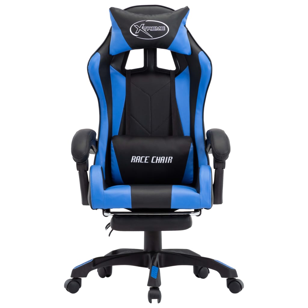 vidaXL Cadeira estilo corrida c/ apoio pés couro artificial azul/preto