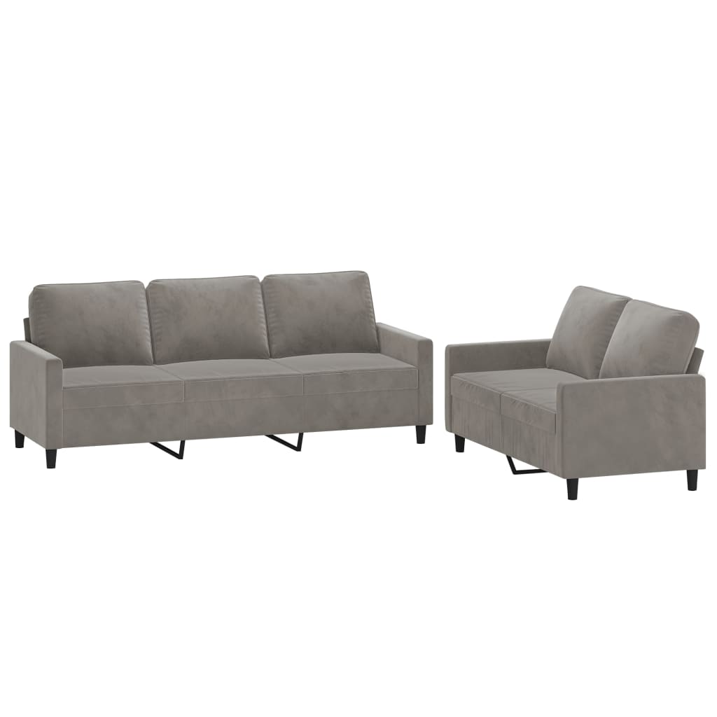 vidaXL 2 pcs conjunto de sofás com almofadões veludo cinzento-claro