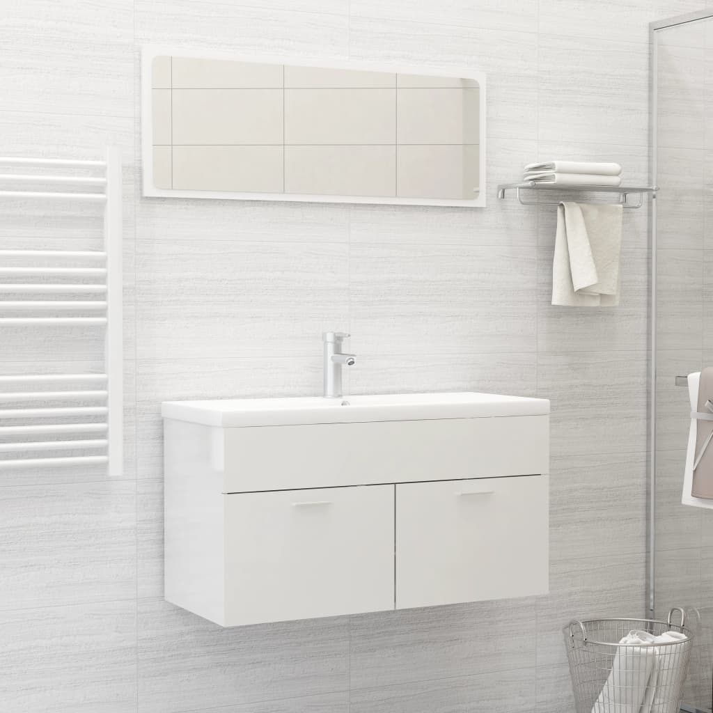 vidaXL Conj. móveis de casa de banho 2 pcs contrapl. branco brilhante