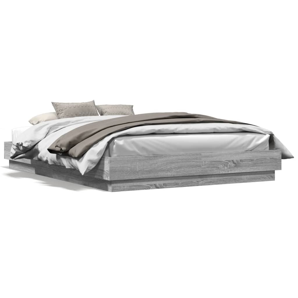vidaXL Estrutura de cama com luzes LED 140x200 cm cinzento sonoma