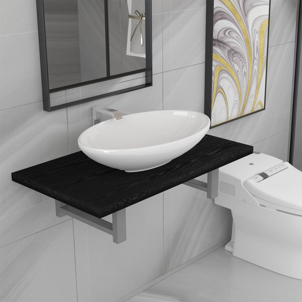 vidaXL Conjunto de móveis de casa banho 2 peças cerâmica preto