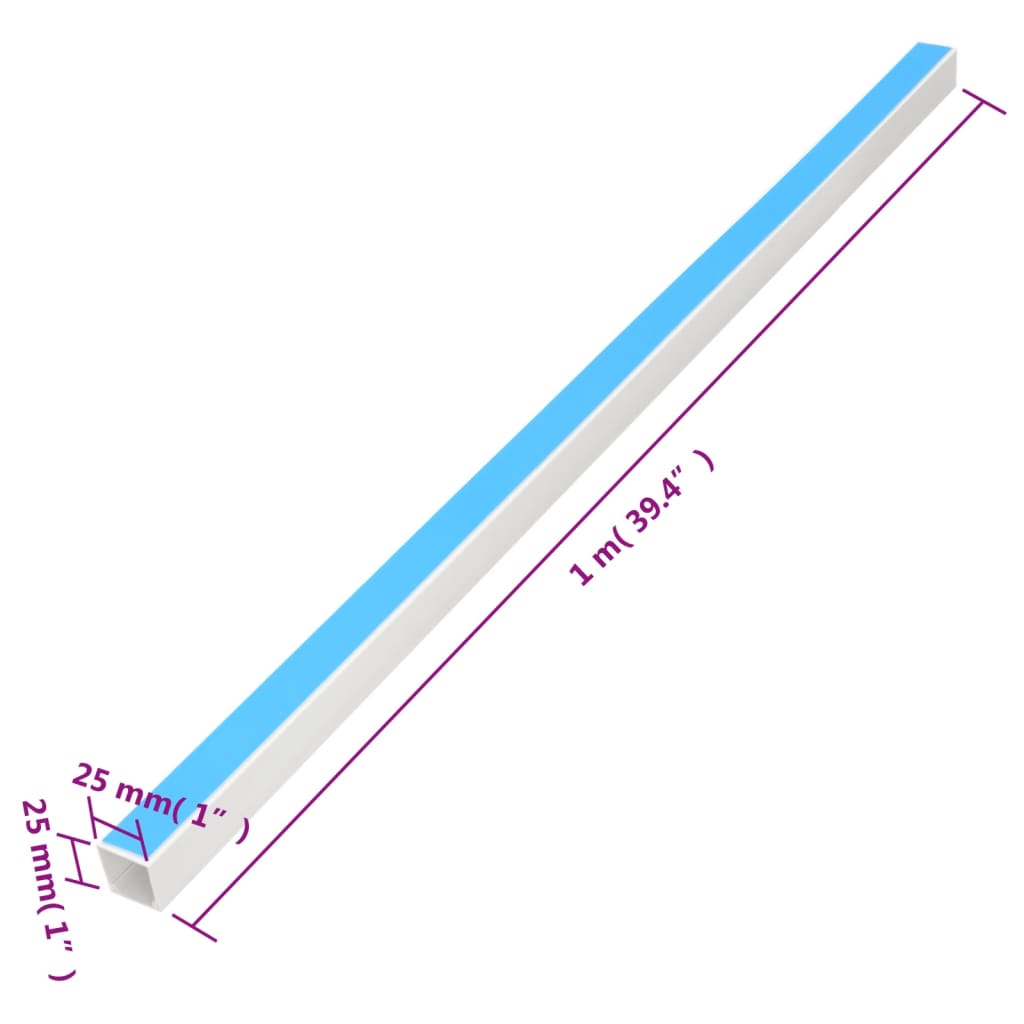 vidaXL Calhas para cabos autoadesivas 25x25 mm 10 m PVC