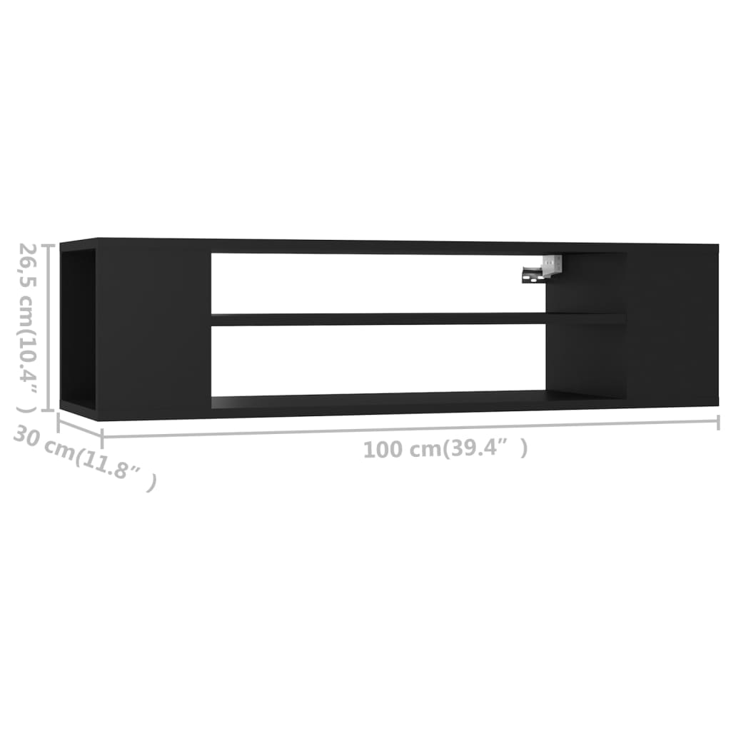 vidaXL Móvel de TV para parede 100x30x26,5 cm contraplacado preto