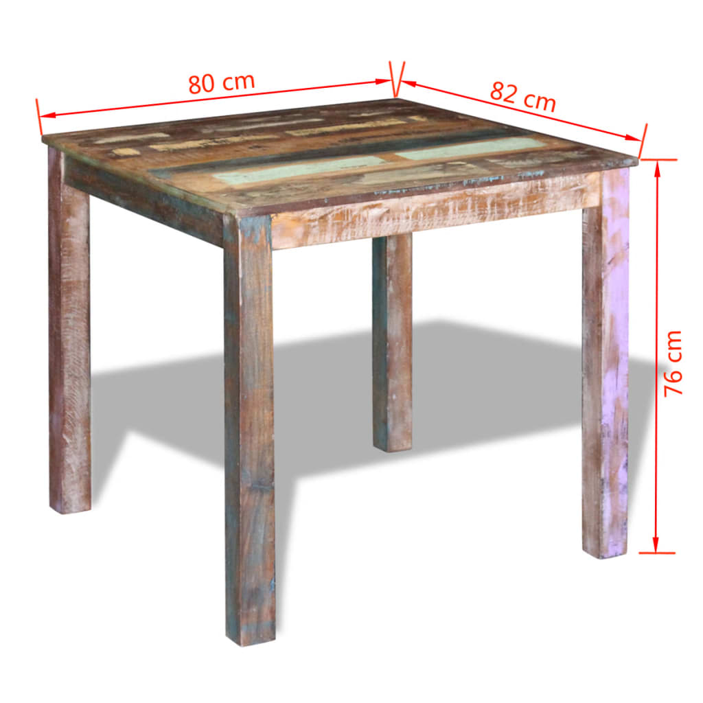 vidaXL Mesa de jantar 80x82x76 cm madeira reciclada maciça