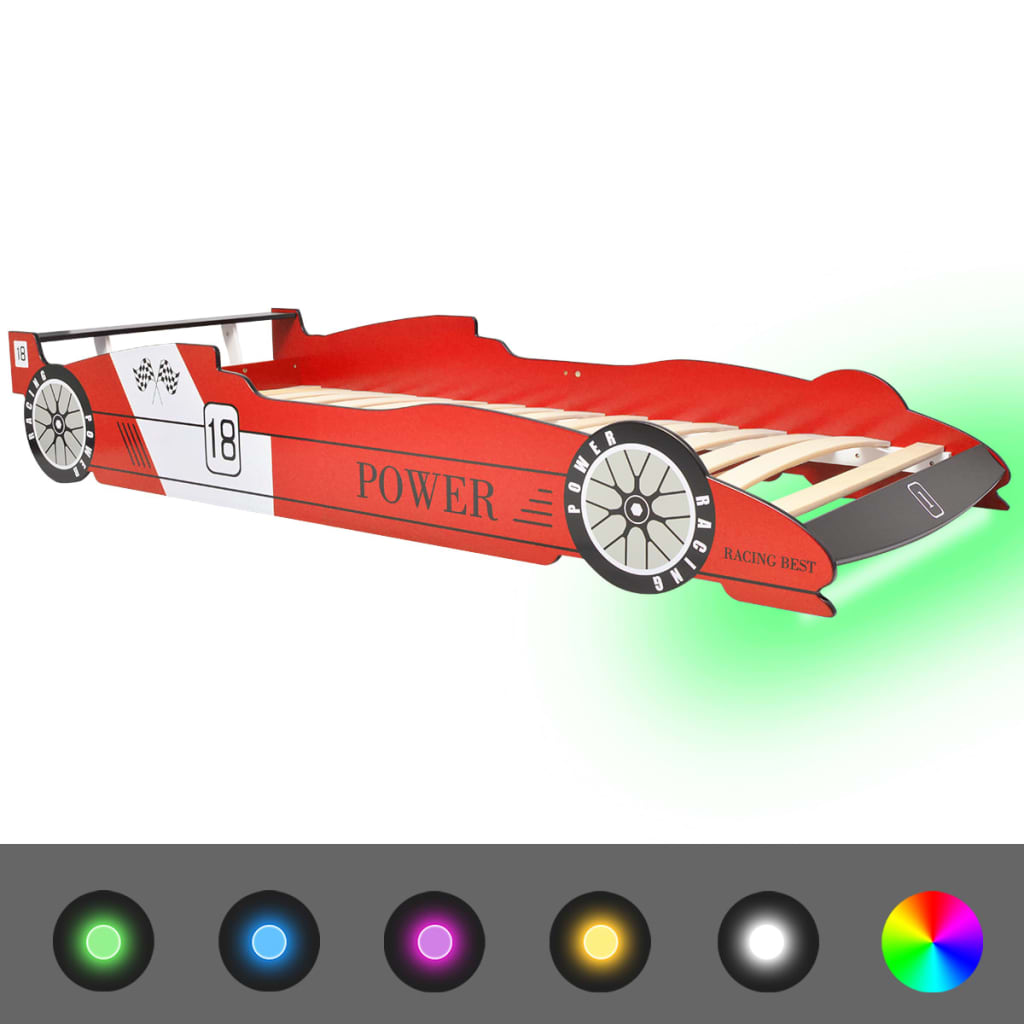 vidaXL Cama carro de corrida LED para crianças 90x200 cm vermelho