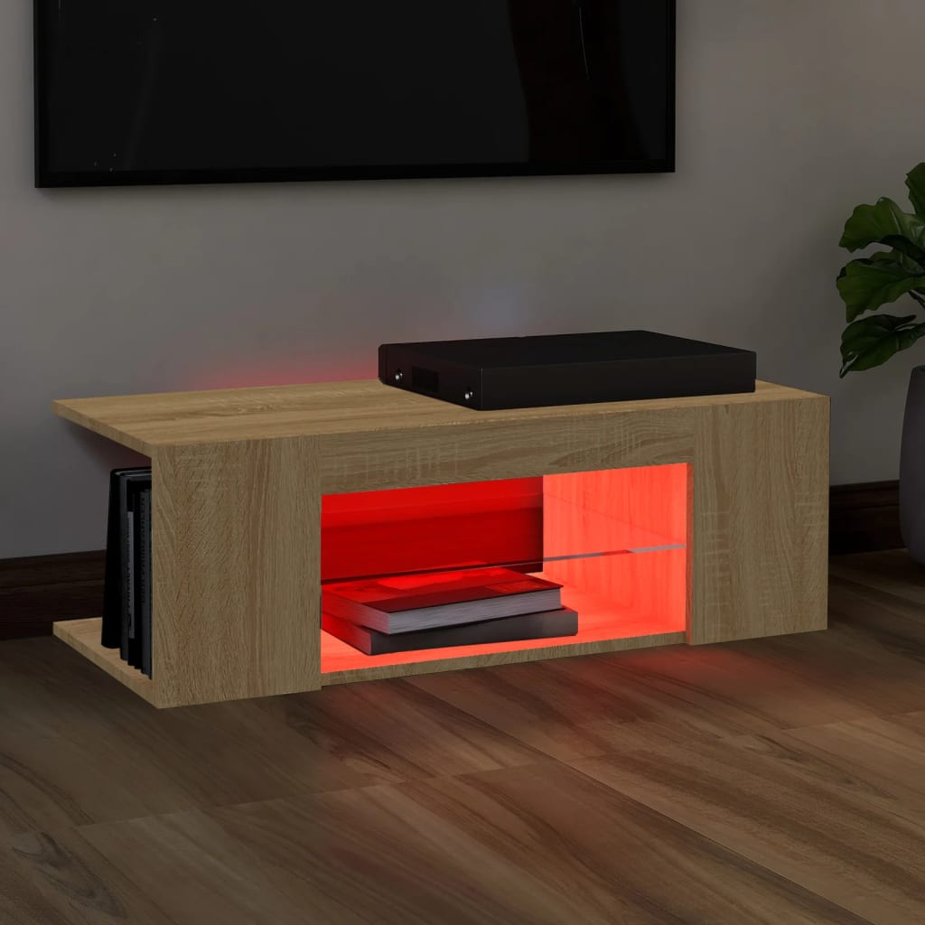 vidaXL Móvel de TV com luzes LED 90x39x30 cm carvalho sonoma