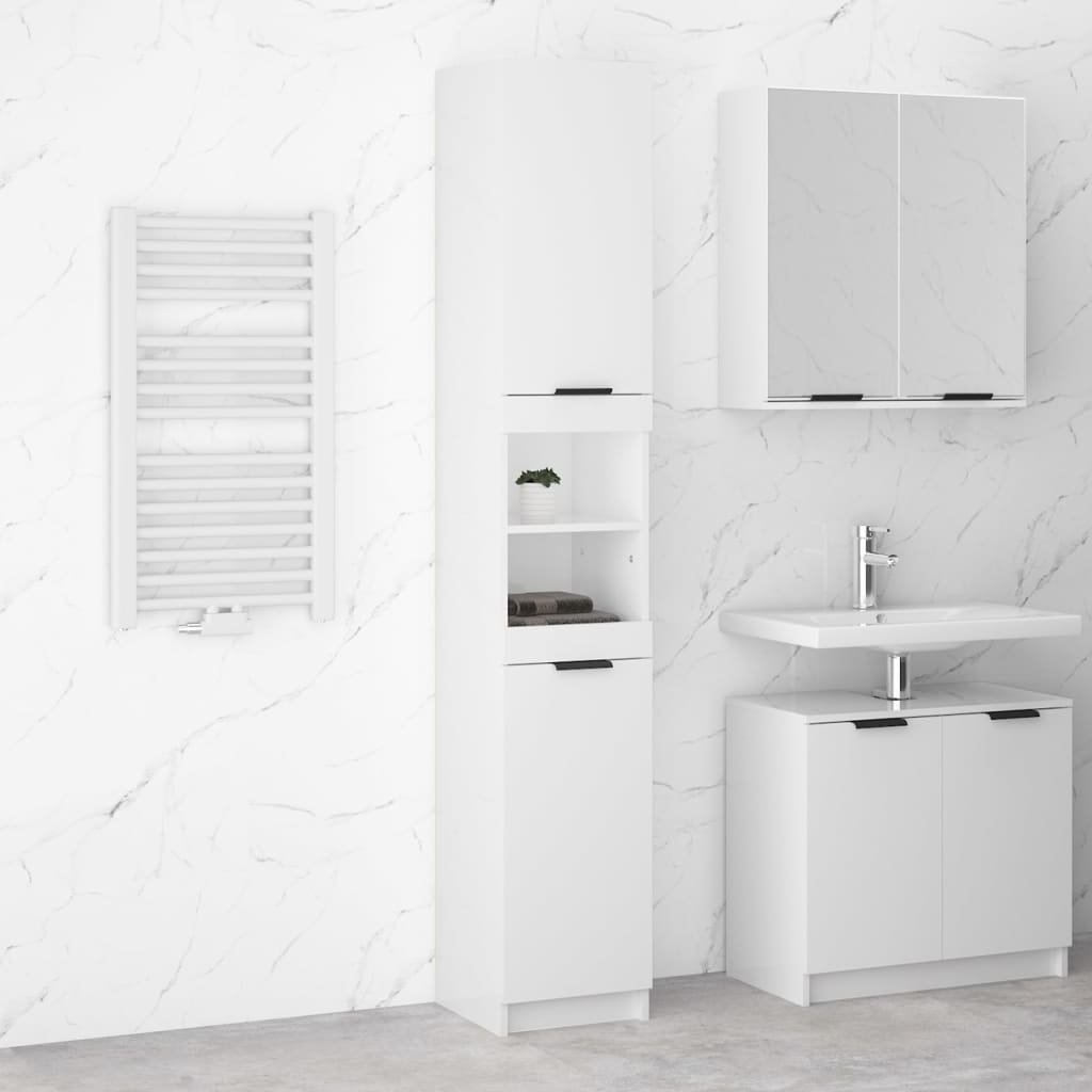 vidaXL Armário casa de banho 32x34x188,5 cm madeira branco brilhante