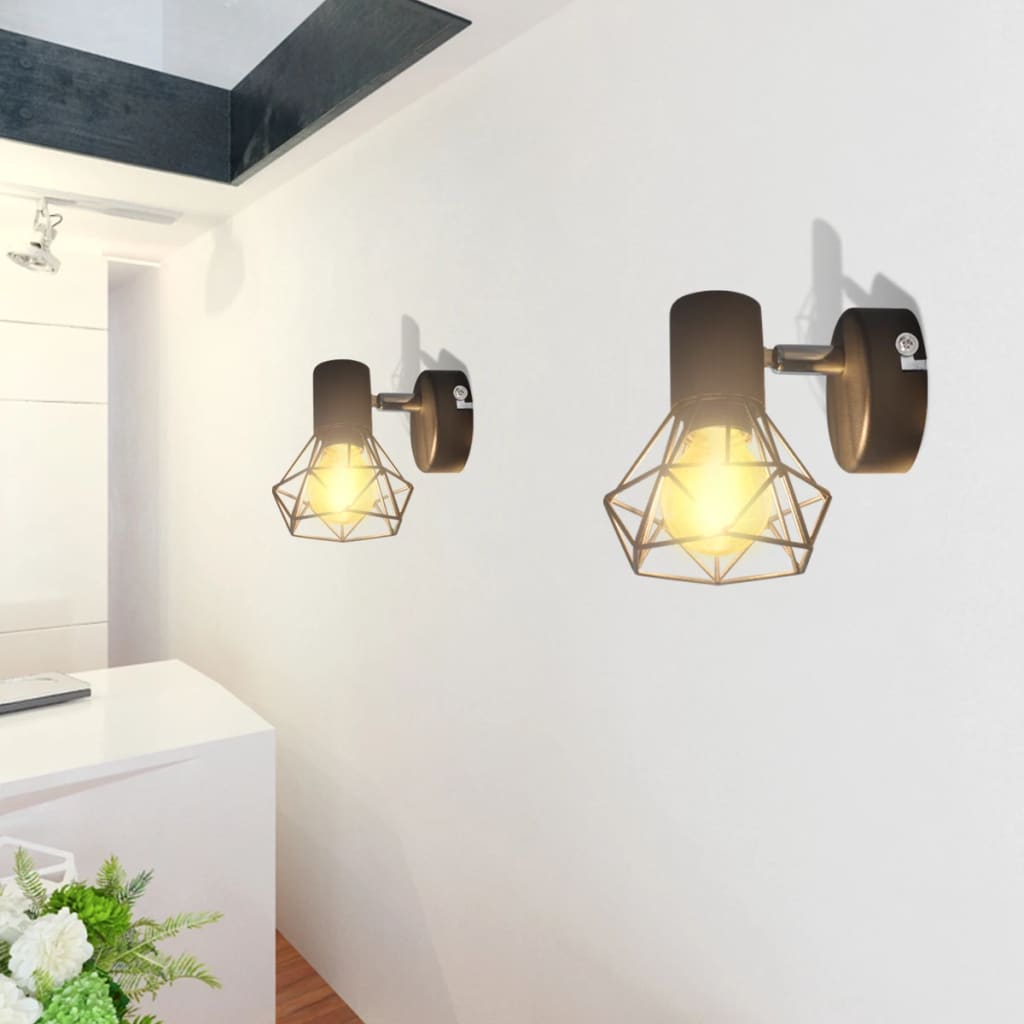 2 Candeeiros de parede estilo industrial + lâmpada filamento LED preto