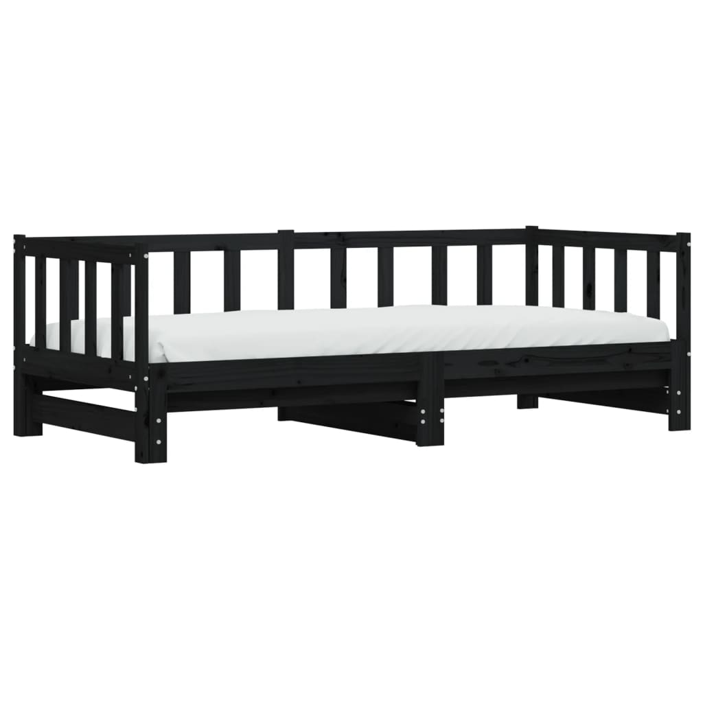vidaXL Sofá-cama com gavetão 80x200 cm madeira de pinho maciça preto