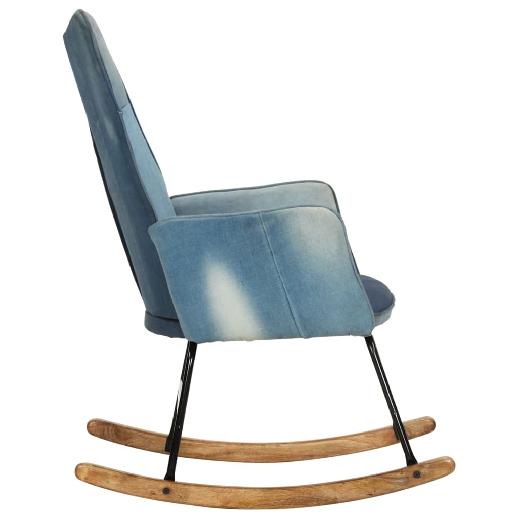 vidaXL Cadeira de baloiço remendos lona azul denim
