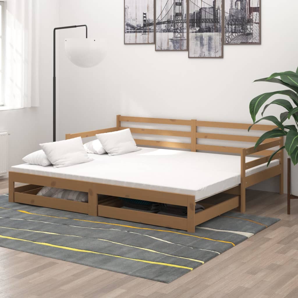 vidaXL Estrutura sofá-cama de puxar 2x(90x200) cm pinho castanho mel