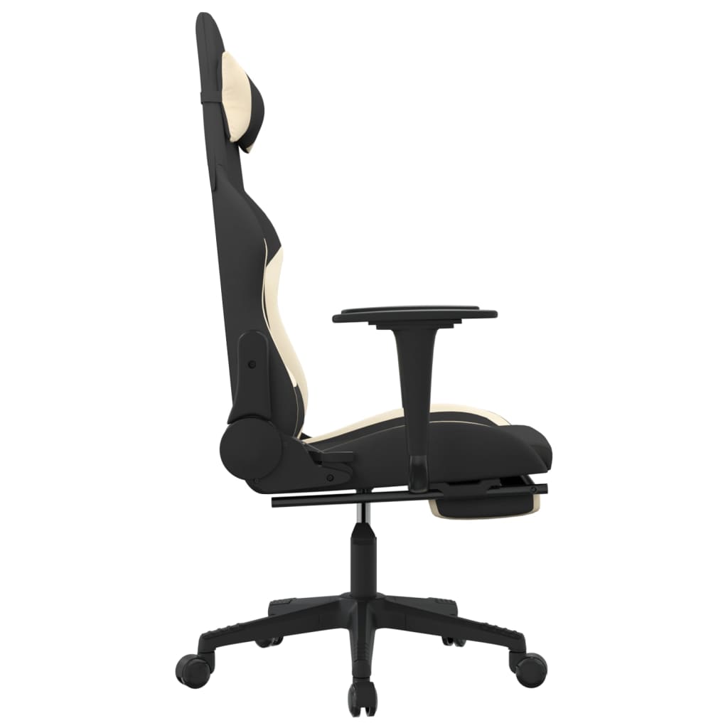 vidaxL Cadeira de gaming com apoio de pés tecido preto e creme