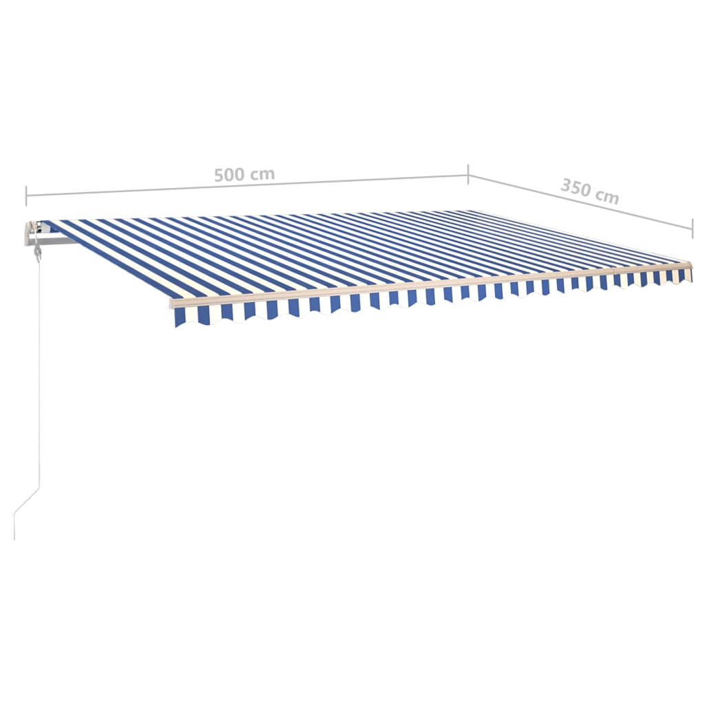 vidaXL Toldo retrátil manual com postes 5x3,5 m azul e branco