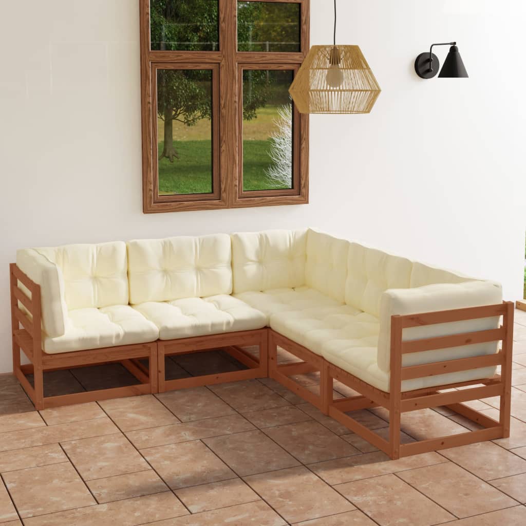 vidaXL 5 pcs conjunto lounge de jardim com almofadões pinho maciço