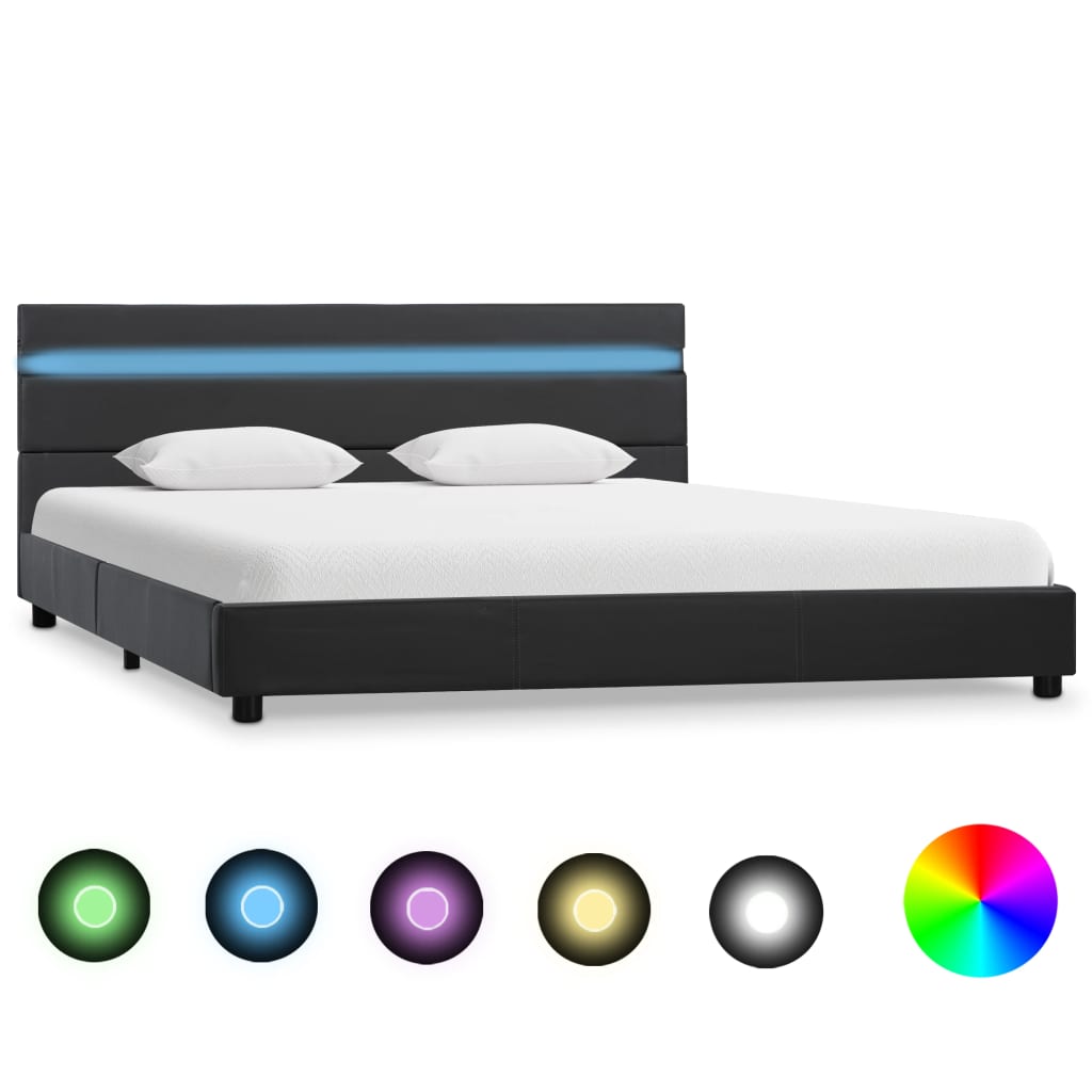 vidaXL Estrutura de cama com LED 160x200 cm couro artificial cinzento
