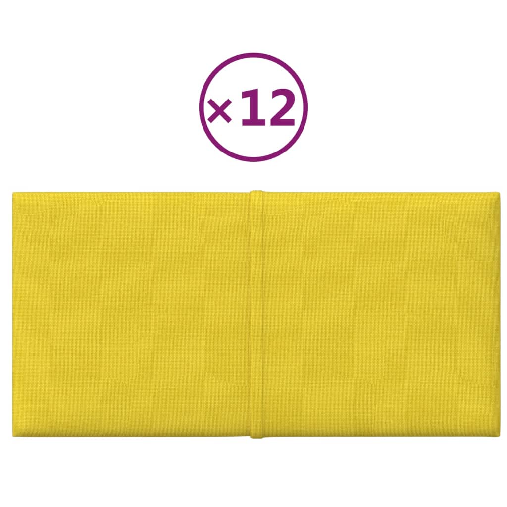 vidaXL Painel de parede 12 pcs 30x15 cm tecido 0,54 m² amarelo-claro
