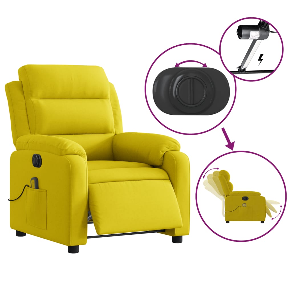 vidaXL Poltrona de massagens reclinável elétrica veludo amarelo