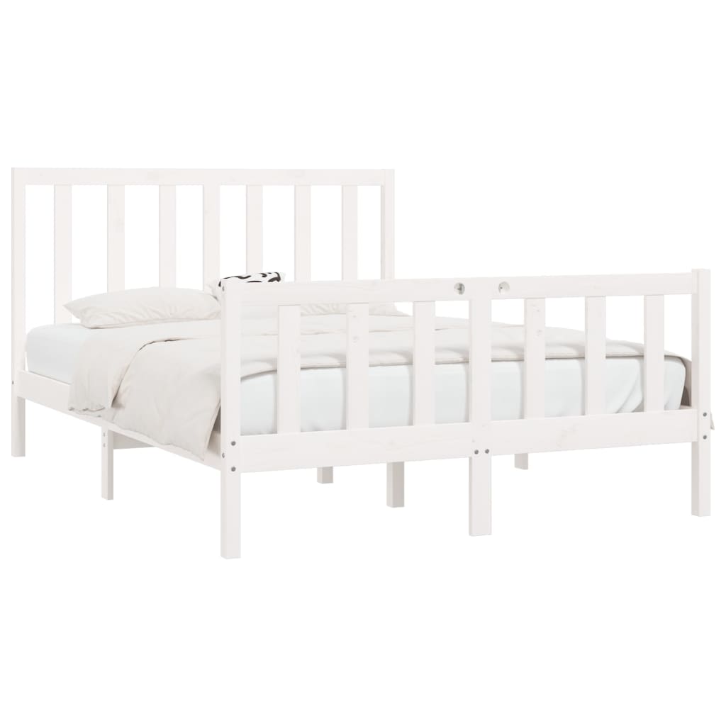 vidaXL Estrutura de cama casal 135x190 cm madeira maciça branco