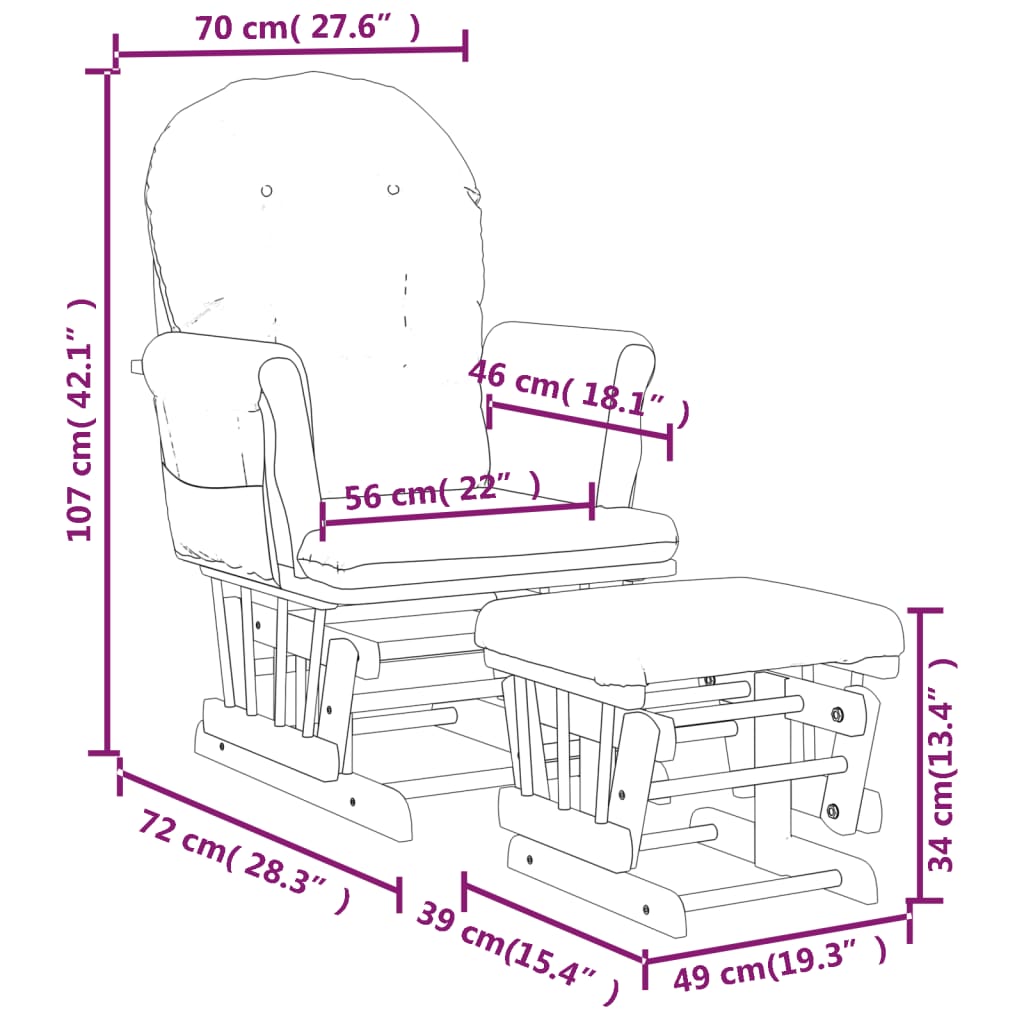 vidaXL Cadeira de amamentação com banco tecido cinzento-claro