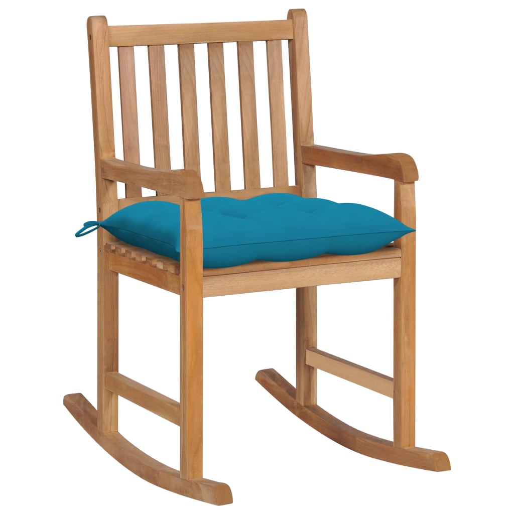 vidaXL Cadeira de baloiço com almofadão azul-claro teca maciça