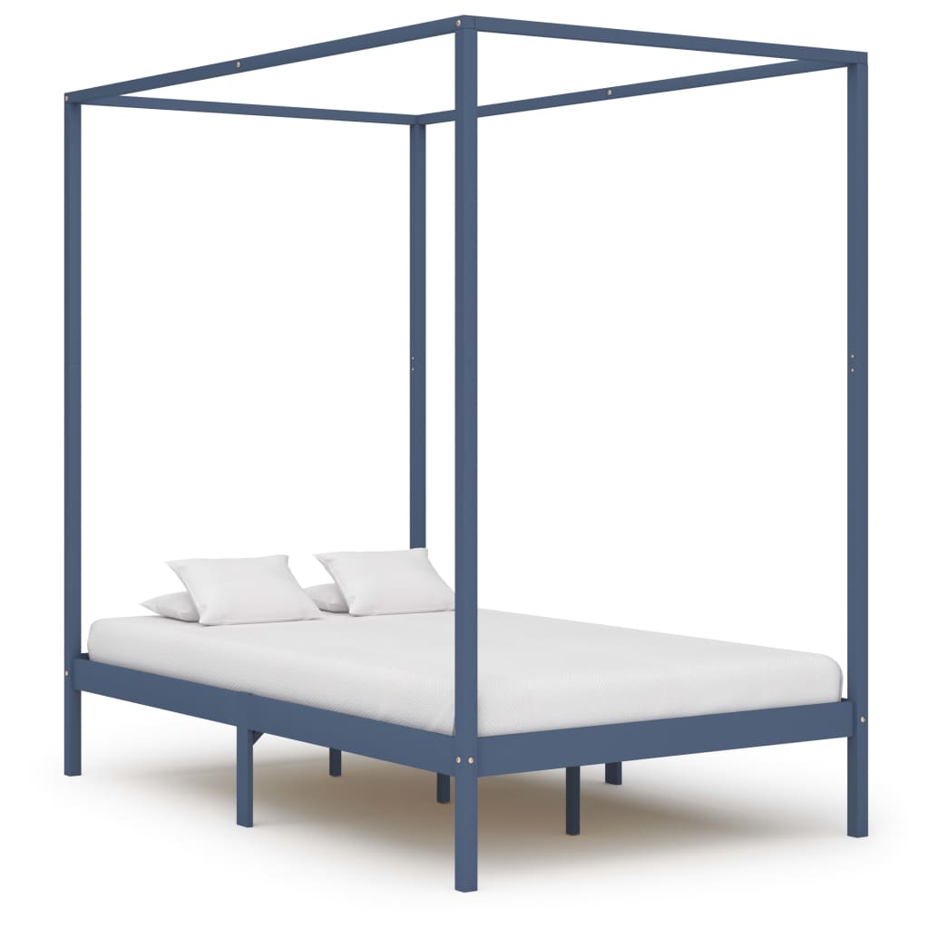 vidaXL Estrutura de cama com toldo 120x200 cm pinho maciço cinzento
