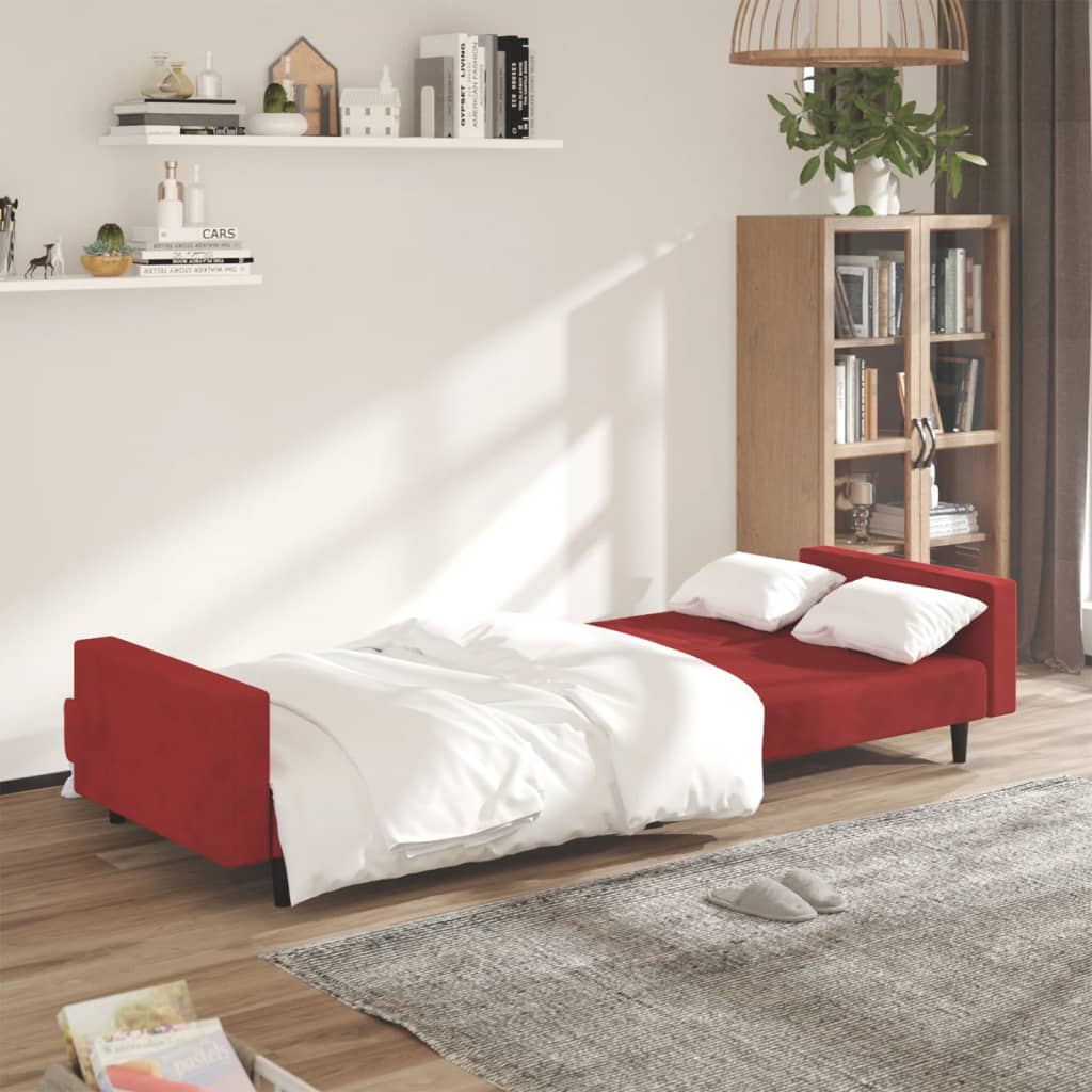 vidaXL Sofá-cama de 2 lugares veludo vermelho tinto