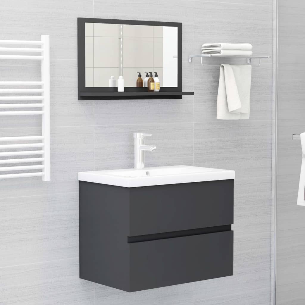 vidaXL Espelho de casa de banho 60x10,5x37 cm contraplacado cinzento