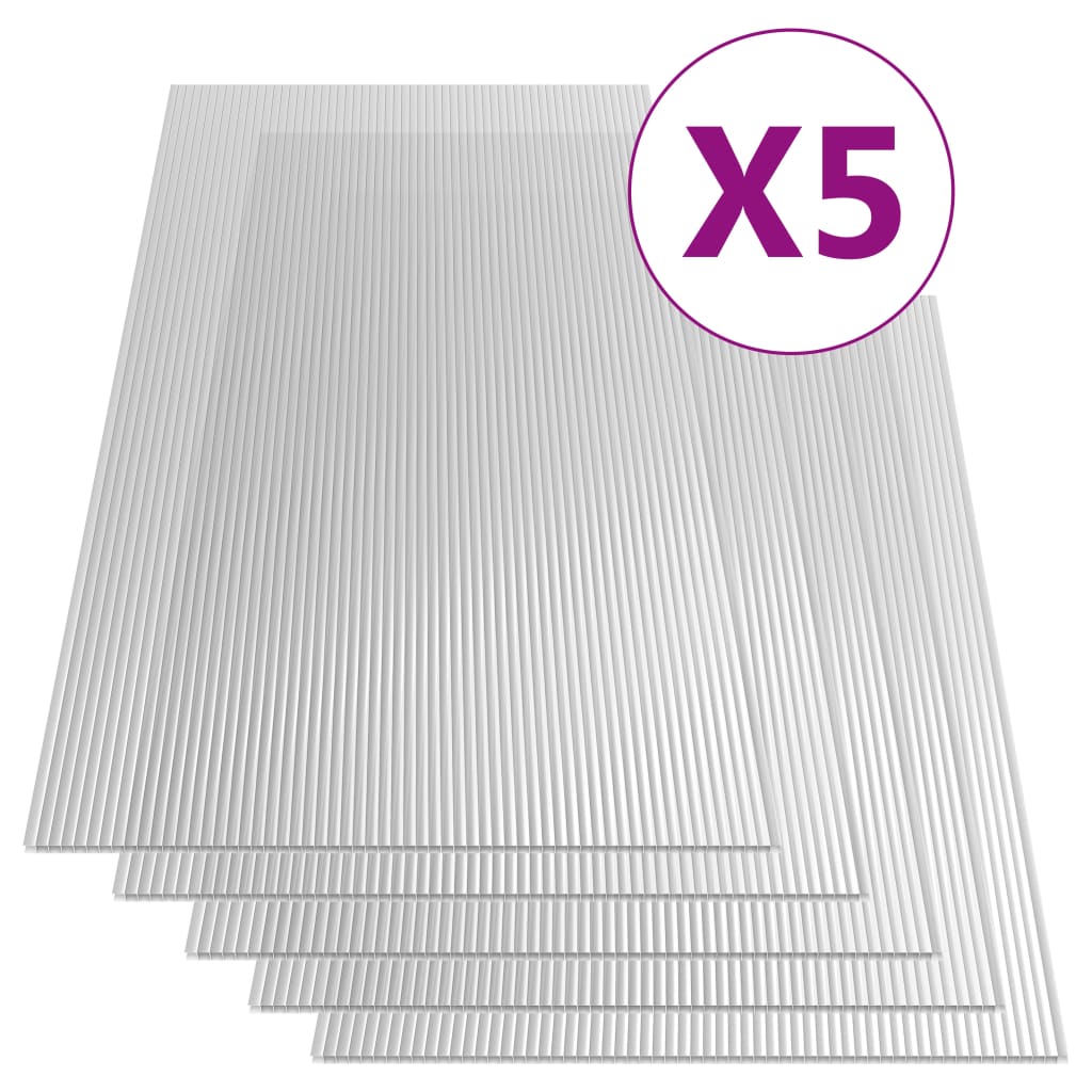 vidaXL Placas de policarbonato 5 pcs 6 mm 150x65 cm