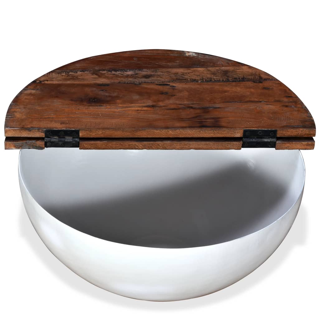 vidaXL Conj. mesas centro 2 pcs madeira reciclada branco forma tigela