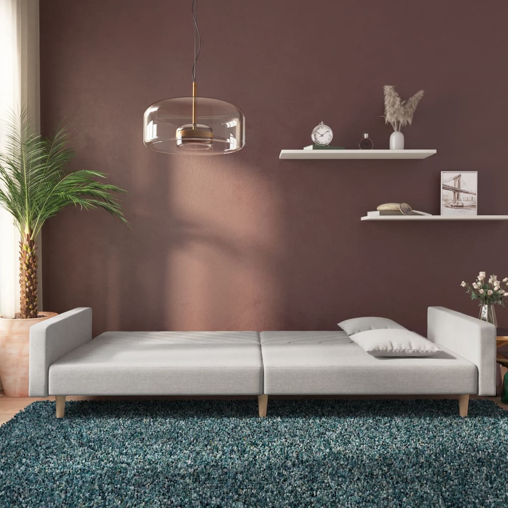 vidaXL Sofá-cama 2 lugares com duas almofadas tecido cinzento-claro