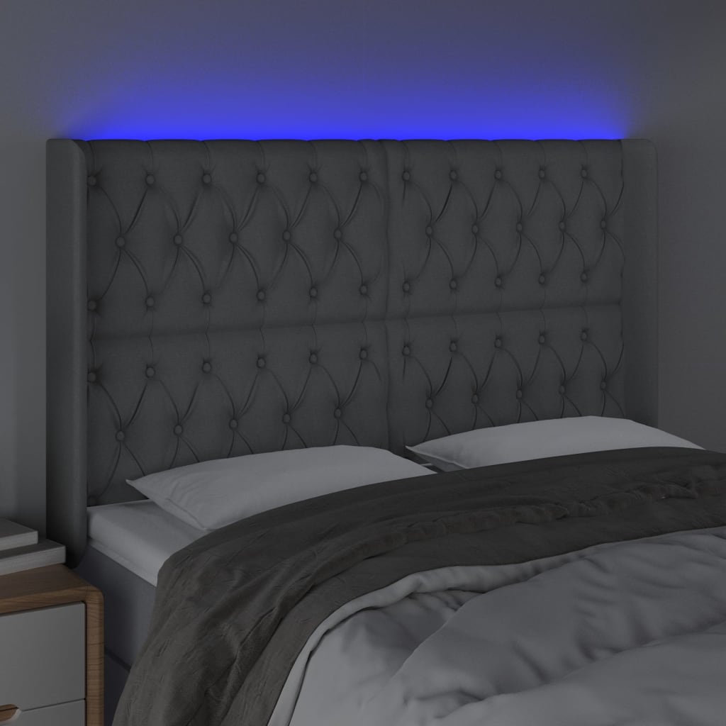 vidaXL Cabeceira cama c/ luzes LED tecido 163x16x118/128cm cinza-claro