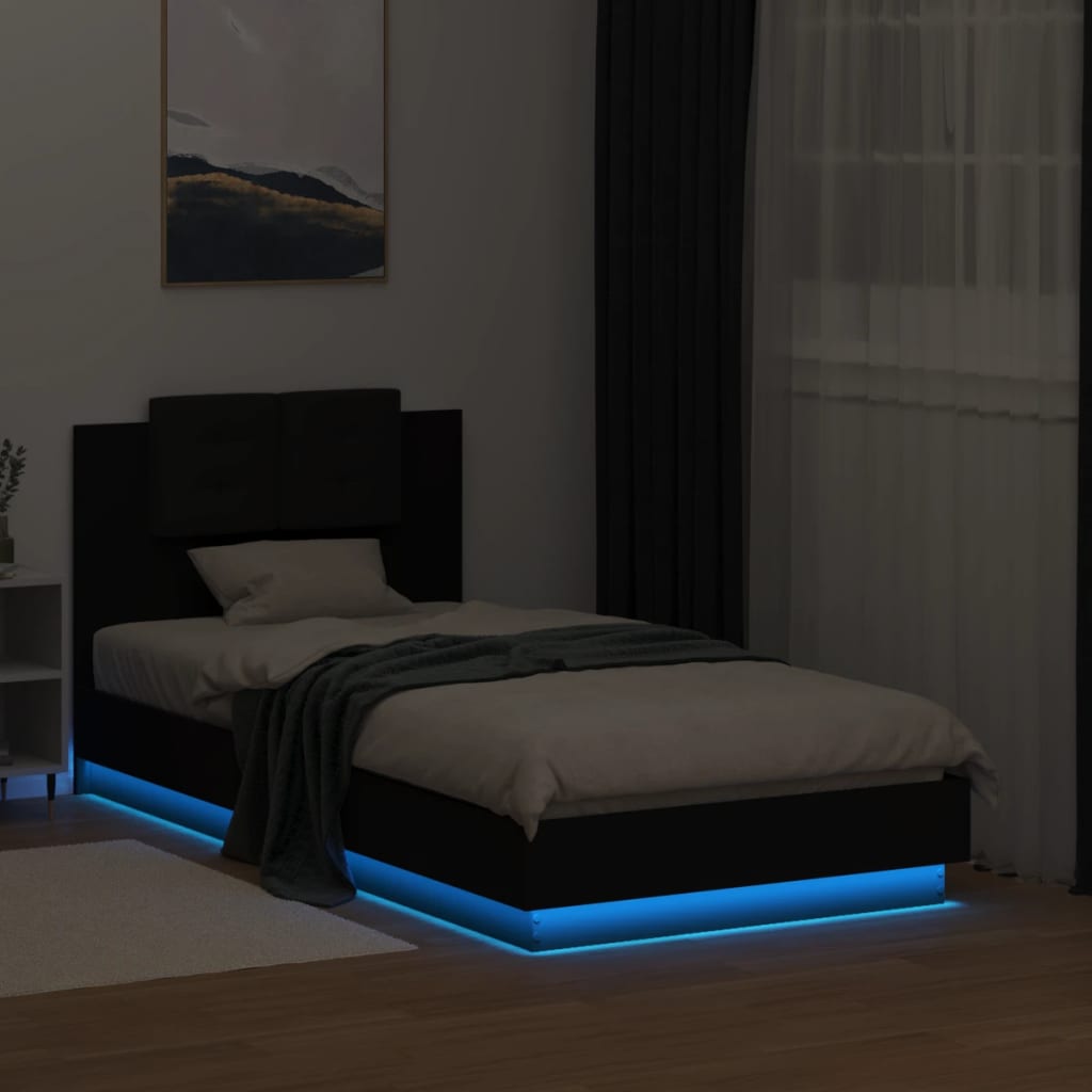 vidaXL Estrutura de cama com cabeceira e luzes LED 75x190 cm preto