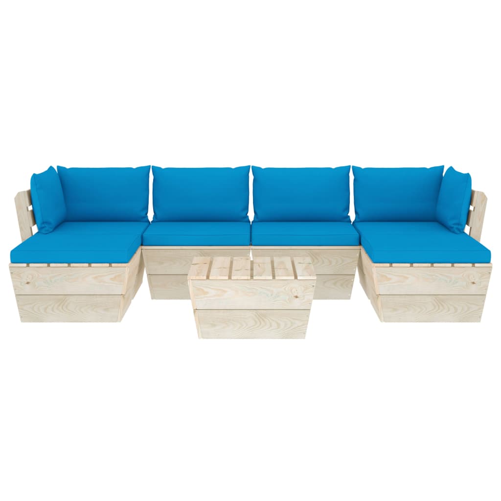 vidaXL 7 pcs conjunto lounge de paletes + almofadões madeira de abeto