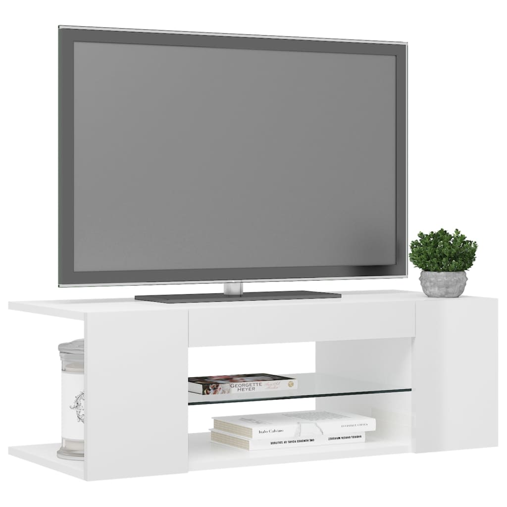 vidaXL Móvel de TV com luzes LED 90x39x30 cm branco brilhante