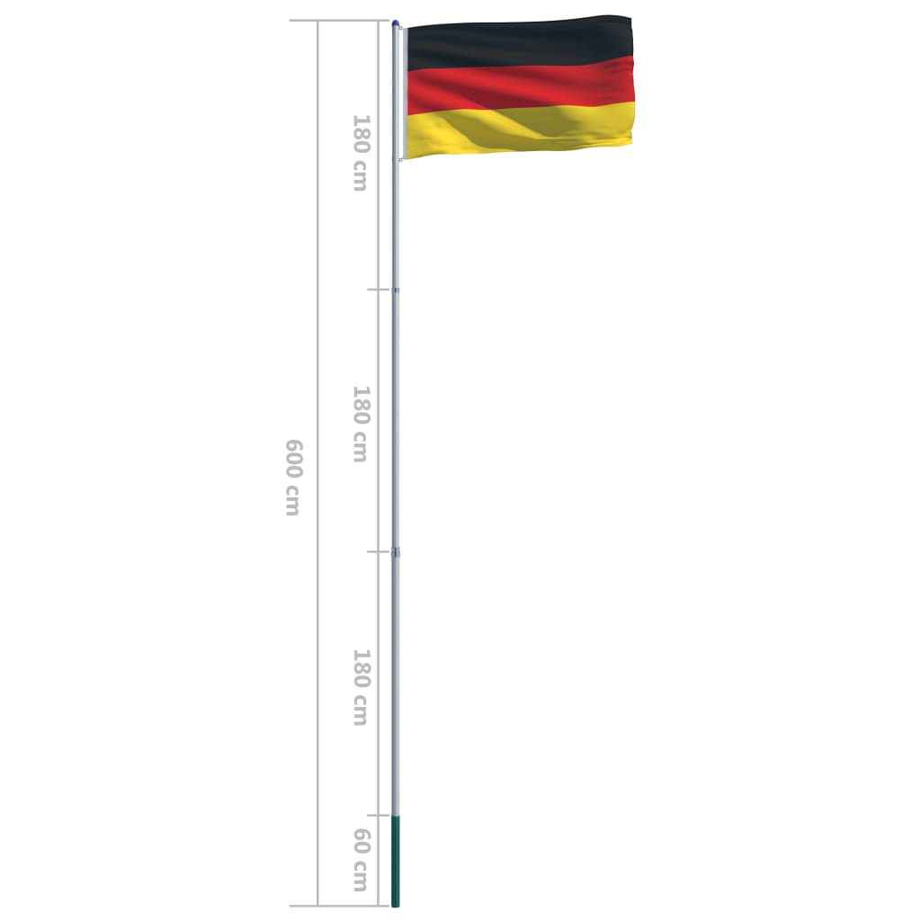 vidaXL Bandeira da Alemanha com mastro de alumínio 6 m